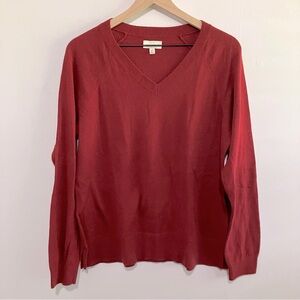 Lucky Brand Women's Red V-Neck Sweater Size Medium